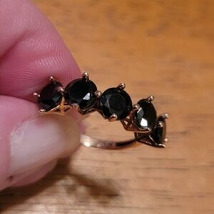 Sterling Silver Plated With Rose Gold 5 Stone Black Onyx Ring